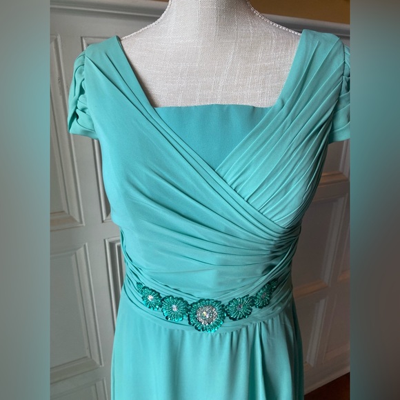 ❌SOLD❌IZIDRESS TURQUOISE MEDIUM 10 TULIP SKIRT SEQUIN EVENING DRESS PROM - Picture 2 of 6